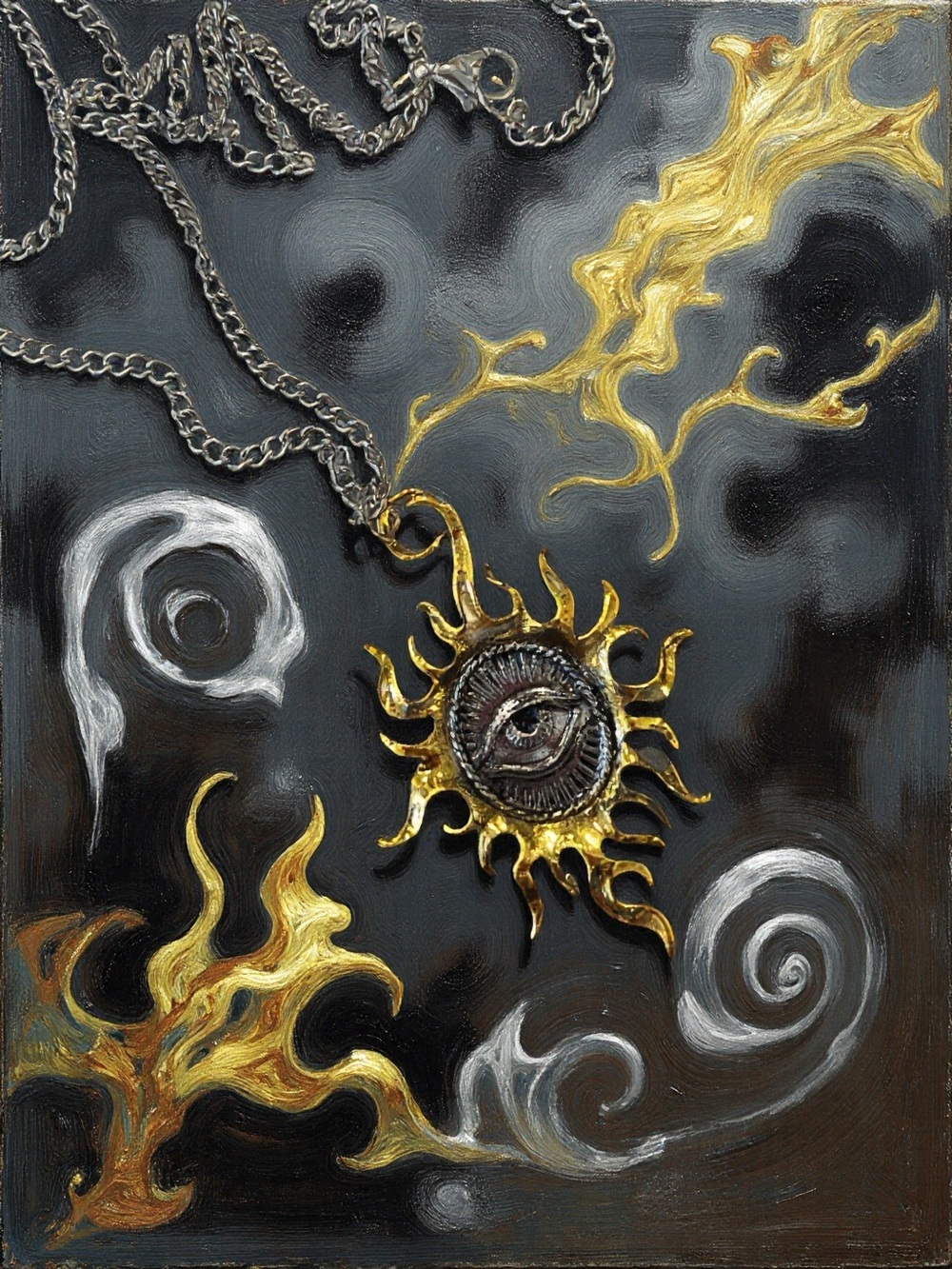 Metal Alloy and Stainless Steel All Seeing Eye with Artistic Sun Pendant - Picture 4 of 17